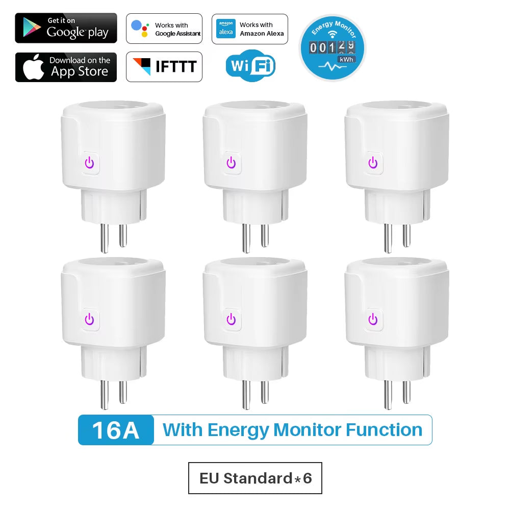 16A Zigbee / Wifi Smart Plug Socket with Power Energy Monitor EU Multi Plug Tuya APP Control Works with Alexa Google Assistant