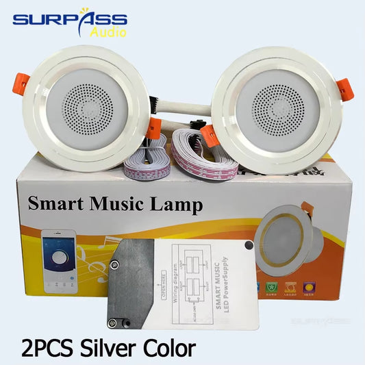 LED Smart Music Lamp Intelligent Background Music Light Ceiling Speakers with Adjused Lights Smart Bluetooth Downlight Speaker