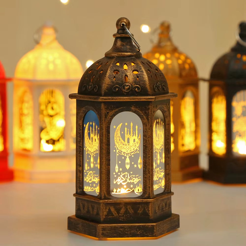 Ramadan Star Moon Lantern Portable LED Candle Lamp with Battery Eid Mubarak Hanging Decoration Indoor Home Party Table Supplies