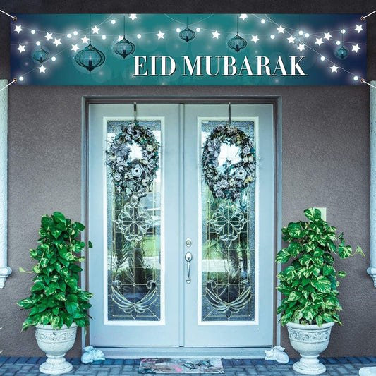 Ramadan EID Mubarak Decorations Banner,Ramadan Kareem Bunting Party Decorations,Muslim Ramadan EID Welcome Porch Sign,Islamic Eid Festival Party Decor and Supplies