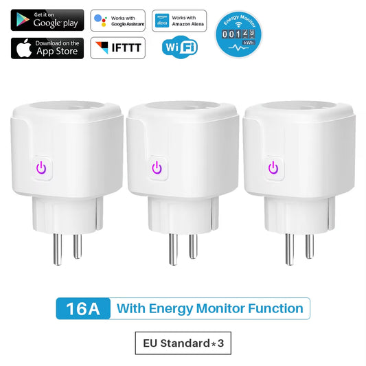 16A Zigbee / Wifi Smart Plug Socket with Power Energy Monitor EU Multi Plug Tuya APP Control Works with Alexa Google Assistant