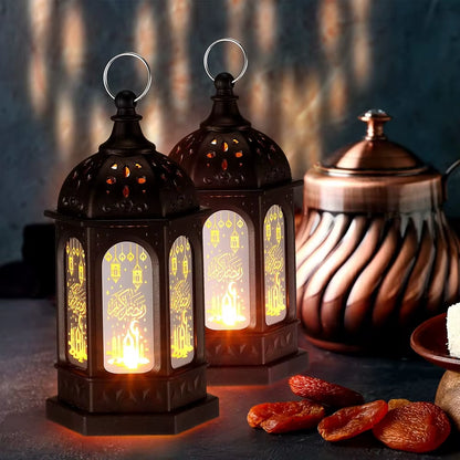 Ramadan Star Moon Lantern Portable LED Candle Lamp with Battery Eid Mubarak Hanging Decoration Indoor Home Party Table Supplies