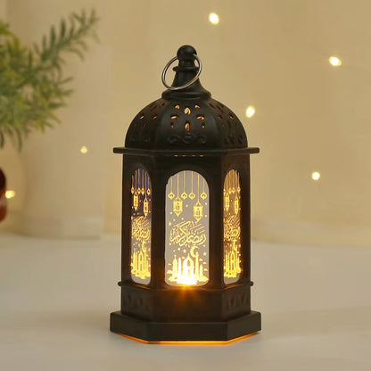 Ramadan Star Moon Lantern Portable LED Candle Lamp with Battery Eid Mubarak Hanging Decoration Indoor Home Party Table Supplies