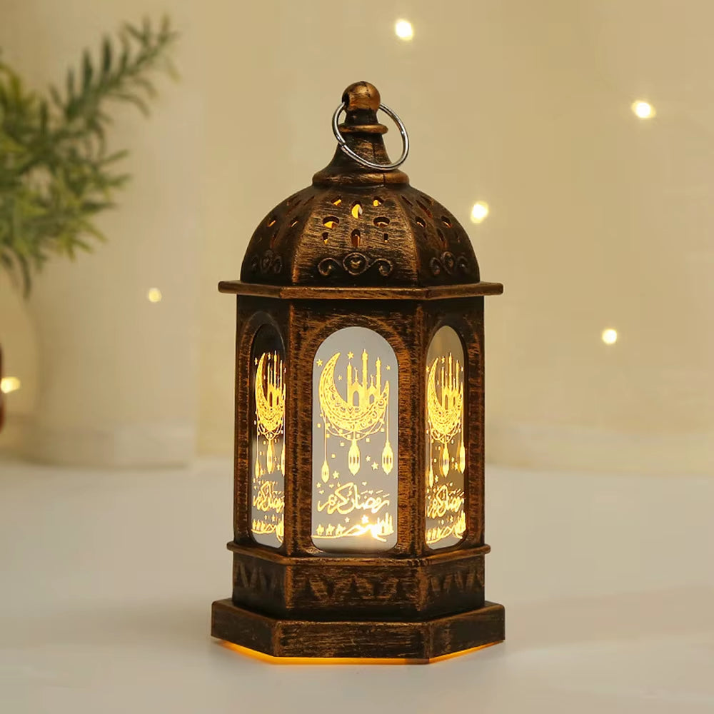 Ramadan Star Moon Lantern Portable LED Candle Lamp with Battery Eid Mubarak Hanging Decoration Indoor Home Party Table Supplies