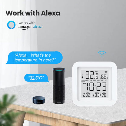 Hygrometer Thermometer Sensor Wifi Temperature Humidity Monitor, with APP Notification Alerts History Date LCD Display Remote Monitor for House Greenhouse Support Alexa Google