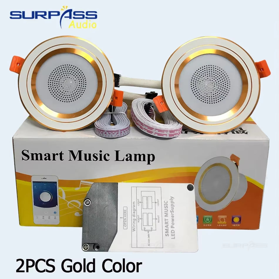 LED Smart Music Lamp Intelligent Background Music Light Ceiling Speakers with Adjused Lights Smart Bluetooth Downlight Speaker