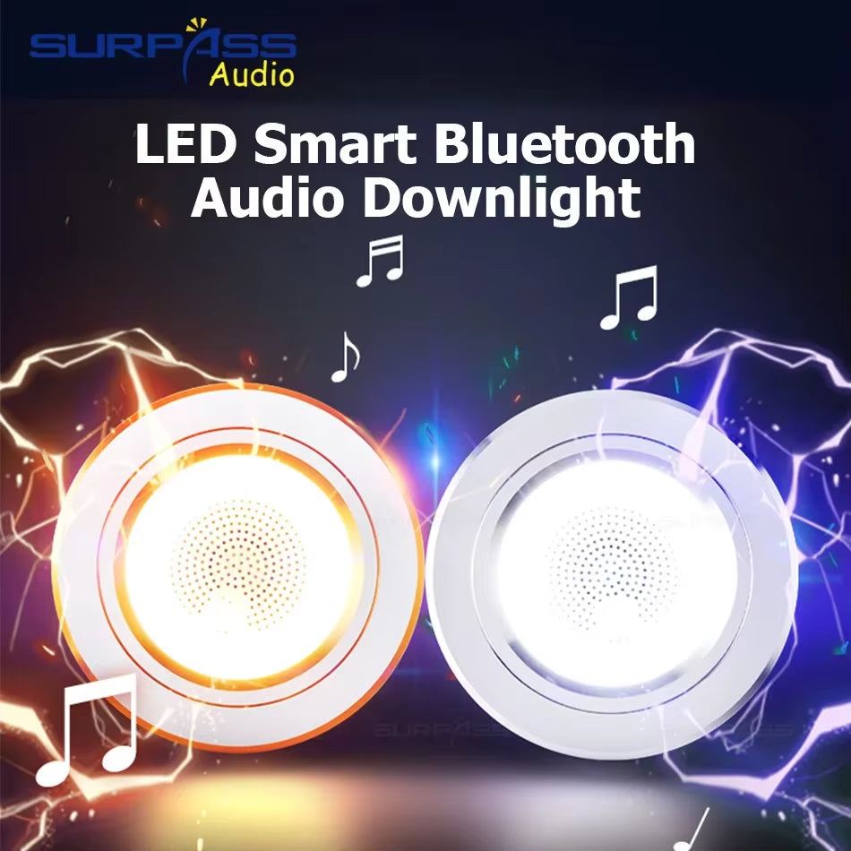 LED Smart Music Lamp Intelligent Background Music Light Ceiling Speakers with Adjused Lights Smart Bluetooth Downlight Speaker