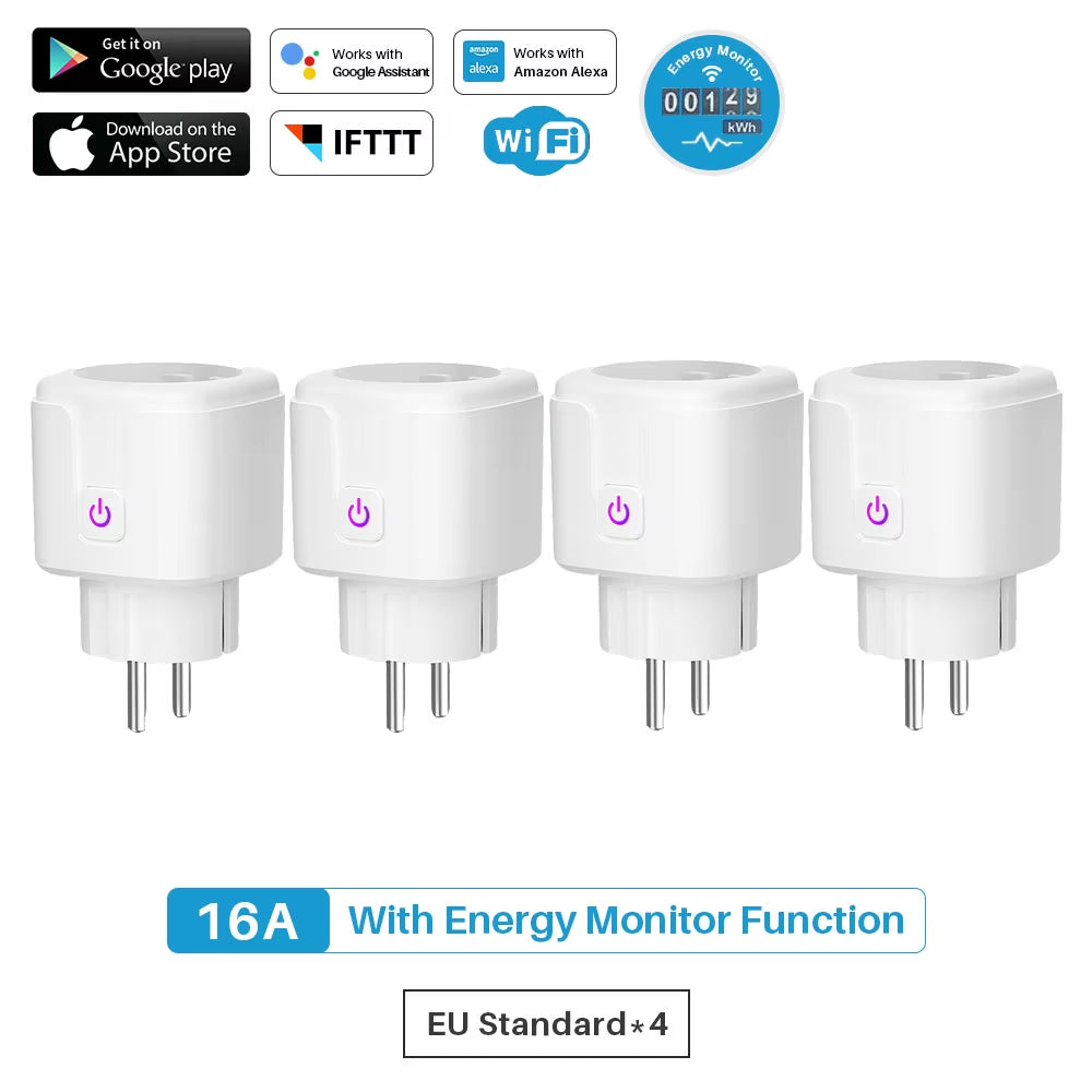 16A Zigbee / Wifi Smart Plug Socket with Power Energy Monitor EU Multi Plug Tuya APP Control Works with Alexa Google Assistant