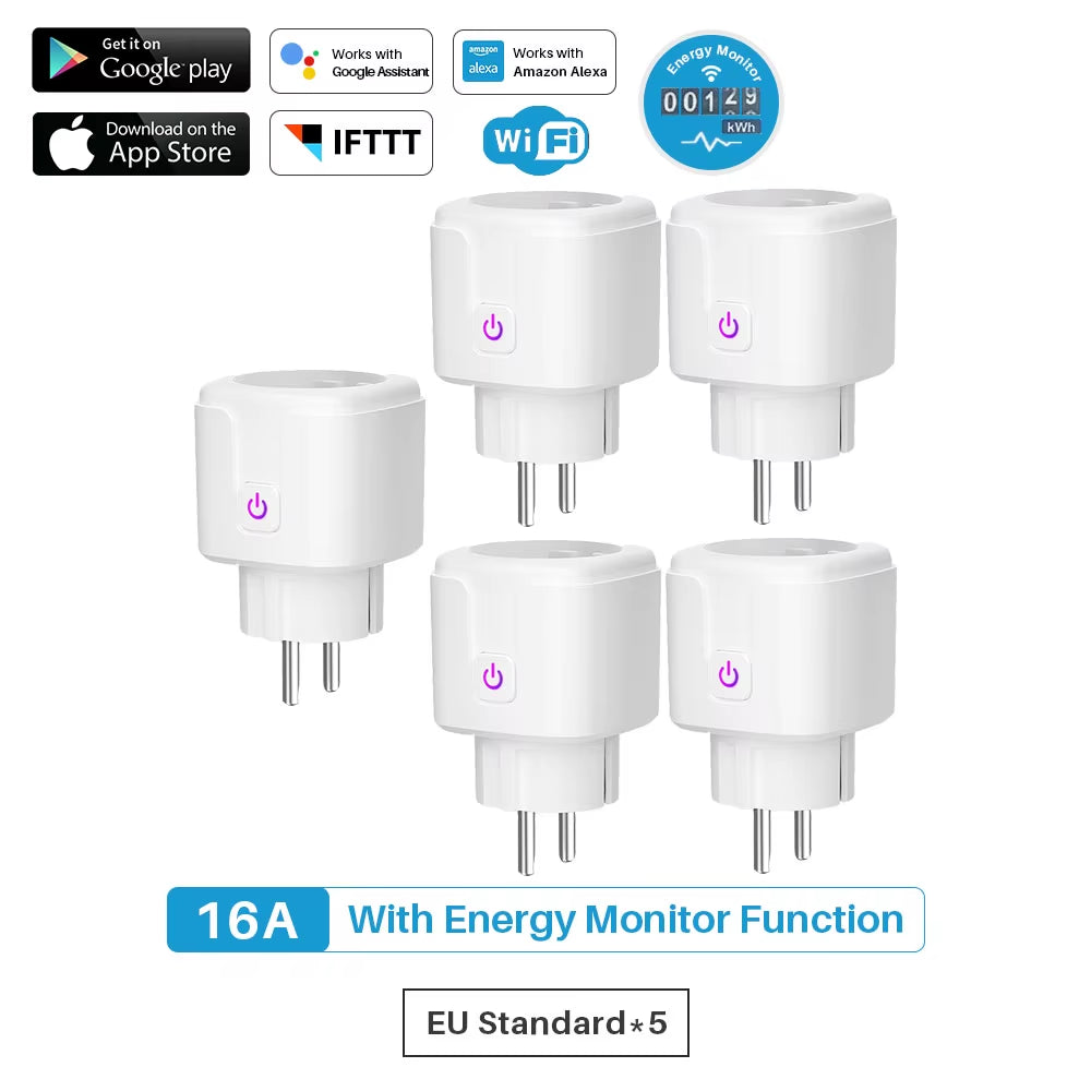 16A Zigbee / Wifi Smart Plug Socket with Power Energy Monitor EU Multi Plug Tuya APP Control Works with Alexa Google Assistant