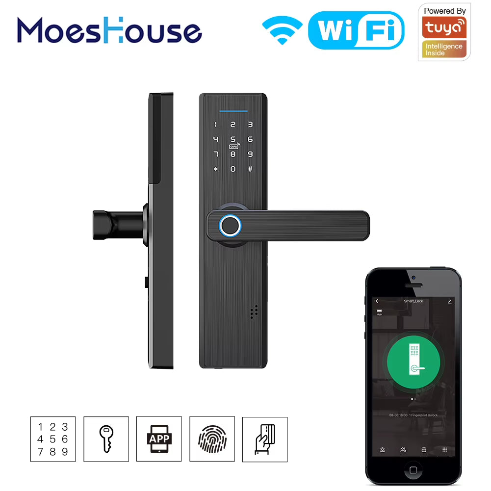 MOES Tuya Wifi Multiple Unlocking Fingerprint Lock, Security Intelligent Smart Lock with Smart Life Password RFID Door Lock