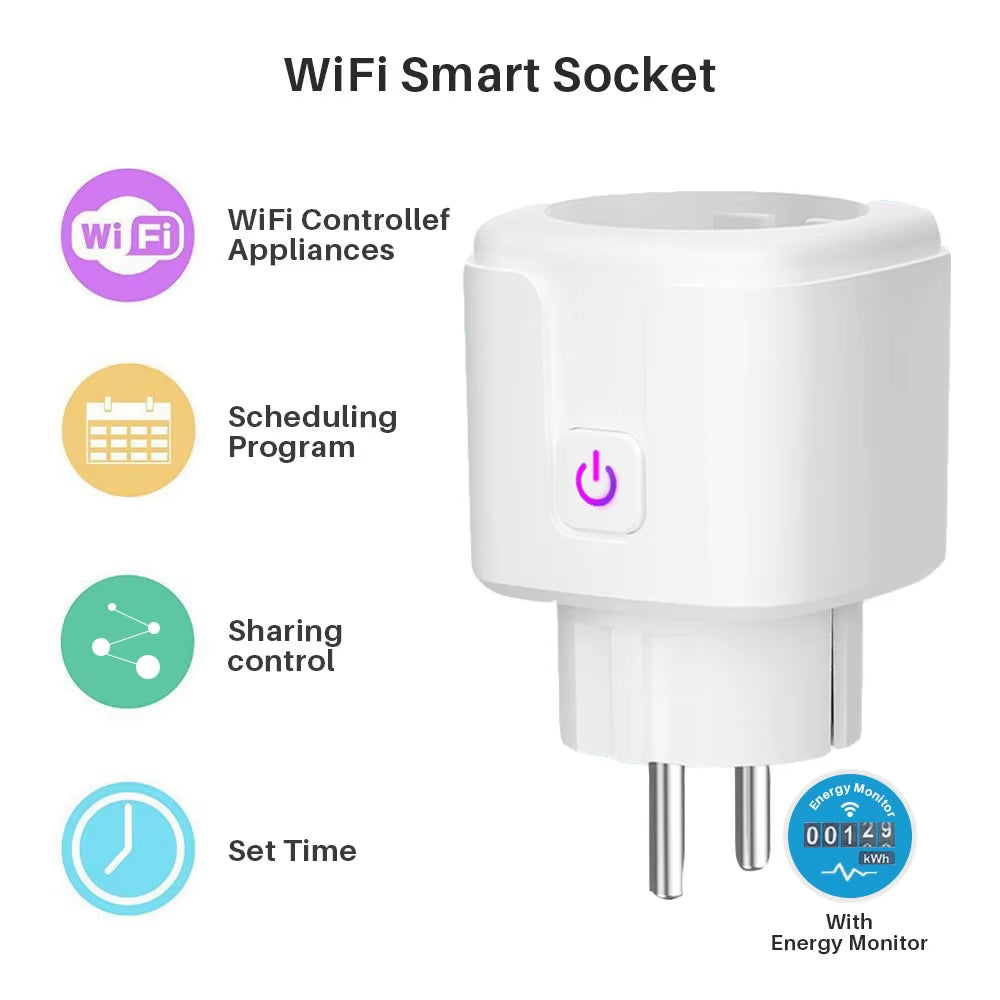 16A Zigbee / Wifi Smart Plug Socket with Power Energy Monitor EU Multi Plug Tuya APP Control Works with Alexa Google Assistant