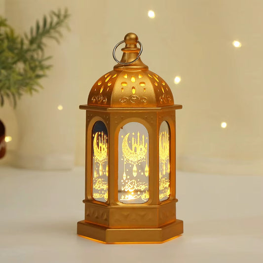 Ramadan Star Moon Lantern Portable LED Candle Lamp with Battery Eid Mubarak Hanging Decoration Indoor Home Party Table Supplies